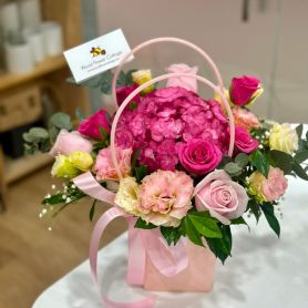 Sweet Blush - Pink Hydrangea with Roses in Pink Bag Box