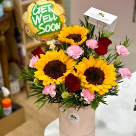 Sunflower Wishes - 3 Sunflowers with Roses Bloom Box