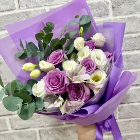 Lilac Princess - Purple Roses and White Eustomas Bouquet