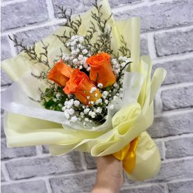 Sunset Charm - 3 Orange Roses Bouquet